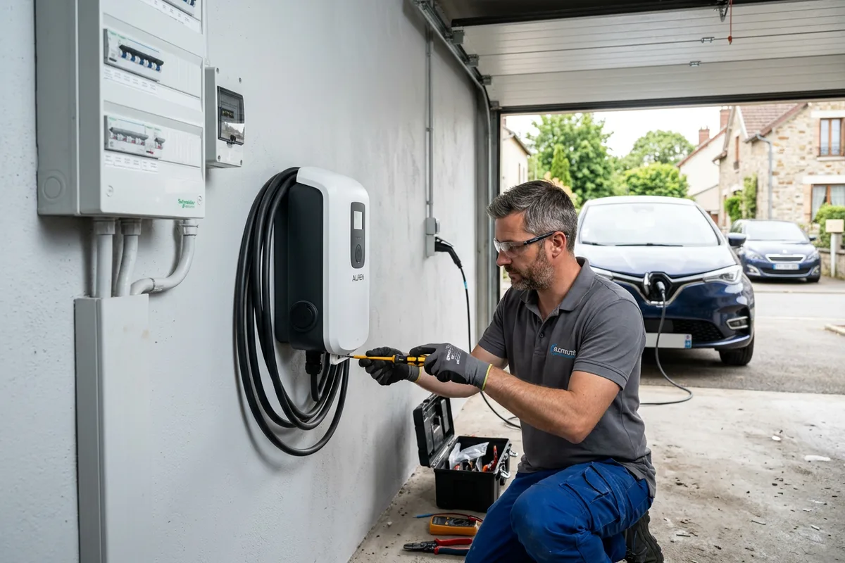 Installation borne de recharge sécurisée dans un garage privatif à Prémilhat